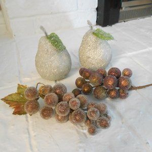 Faux Fruit Beaded Pears & Sugared Grapes